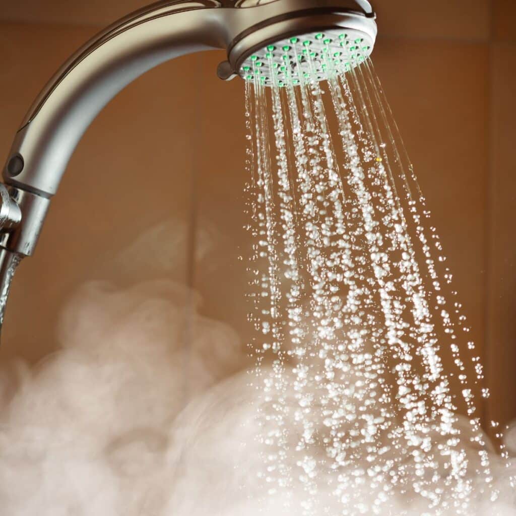 shower running with scalding hot water