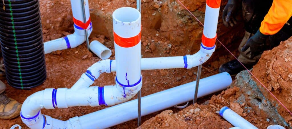 New plumbing installation in excavation site